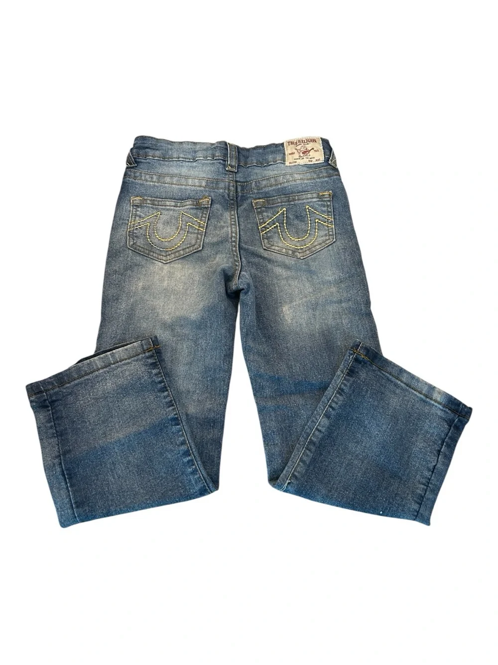 True Religion Boys Distressed Medium Wash Straight Leg Jeans Graphic Leg Logo
